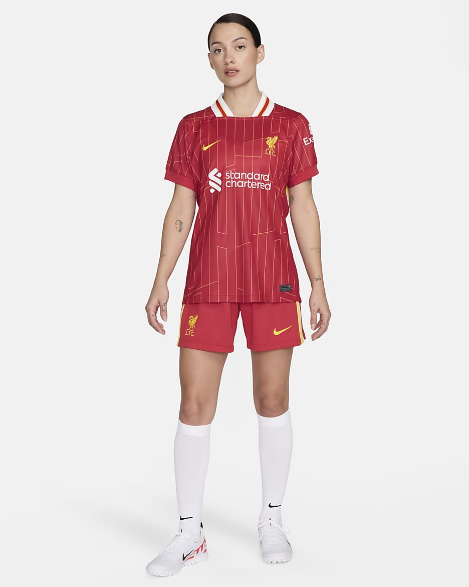 Damskie spodenki piłkarskie Nike Dri-FIT Liverpool F.C. Stadium 2023/24 (wersja domowa) – replika - Gym Red/Biel/Chrome Yellow