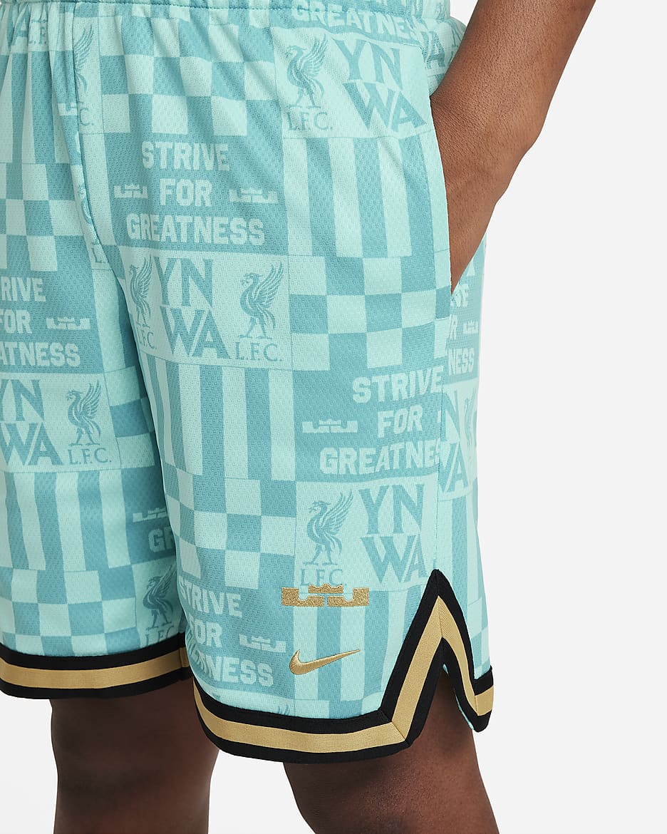 LeBron x Liverpool FC Big Kids' Nike DNA Basketball Shorts - Tropical Twist/Washed Teal/Truly Gold