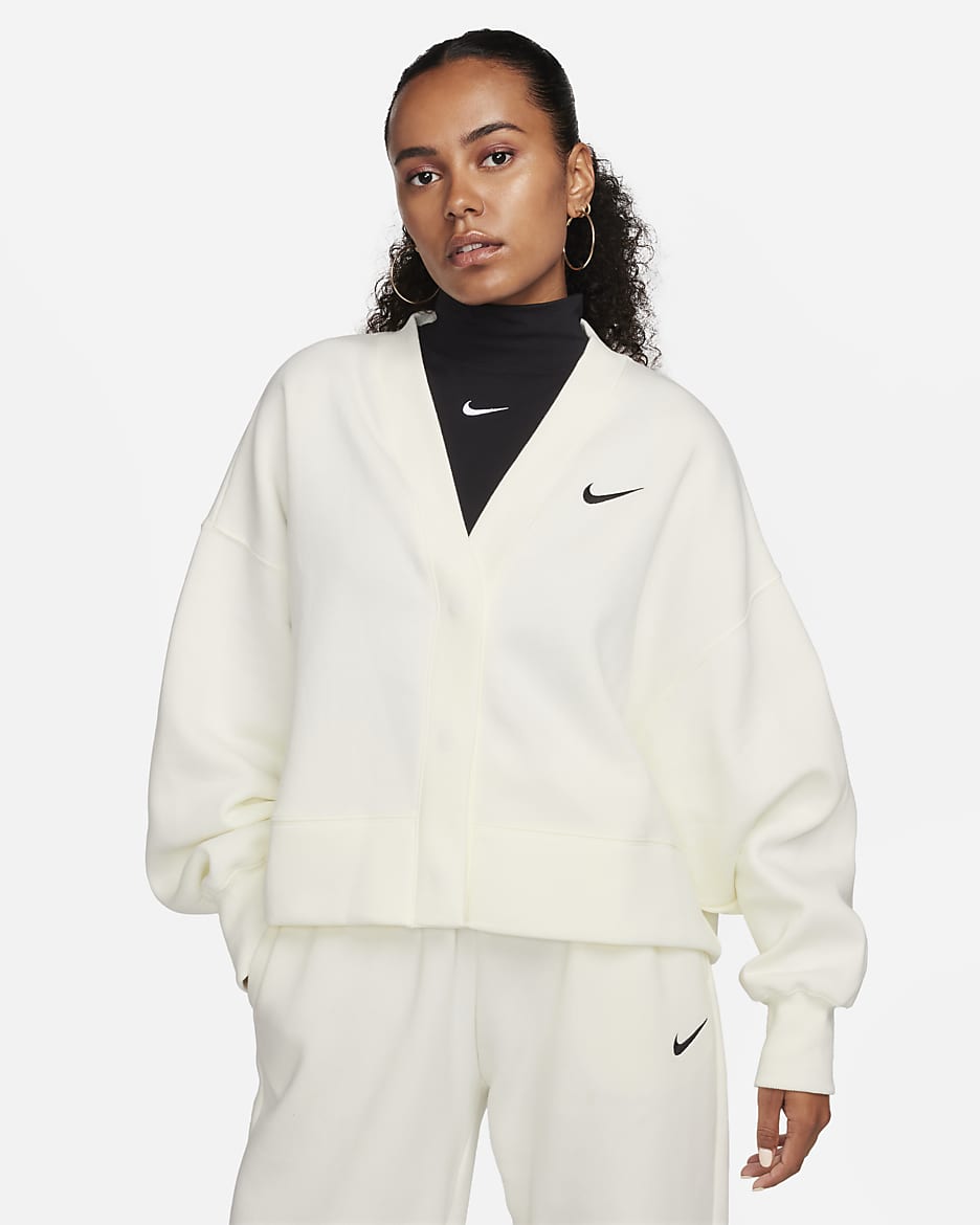 Nike Sportswear Phoenix Fleece Women's Over-Oversized Cardigan - Sail/Black
