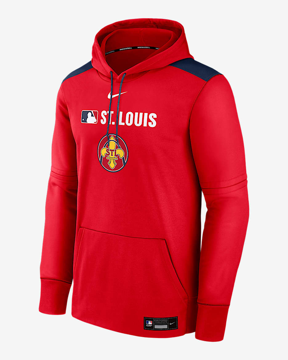 Sudadera con gorro sin cierre Nike Therma de la MLB para hombre St. Louis Cardinals Authentic Collection City Connect - Rojo