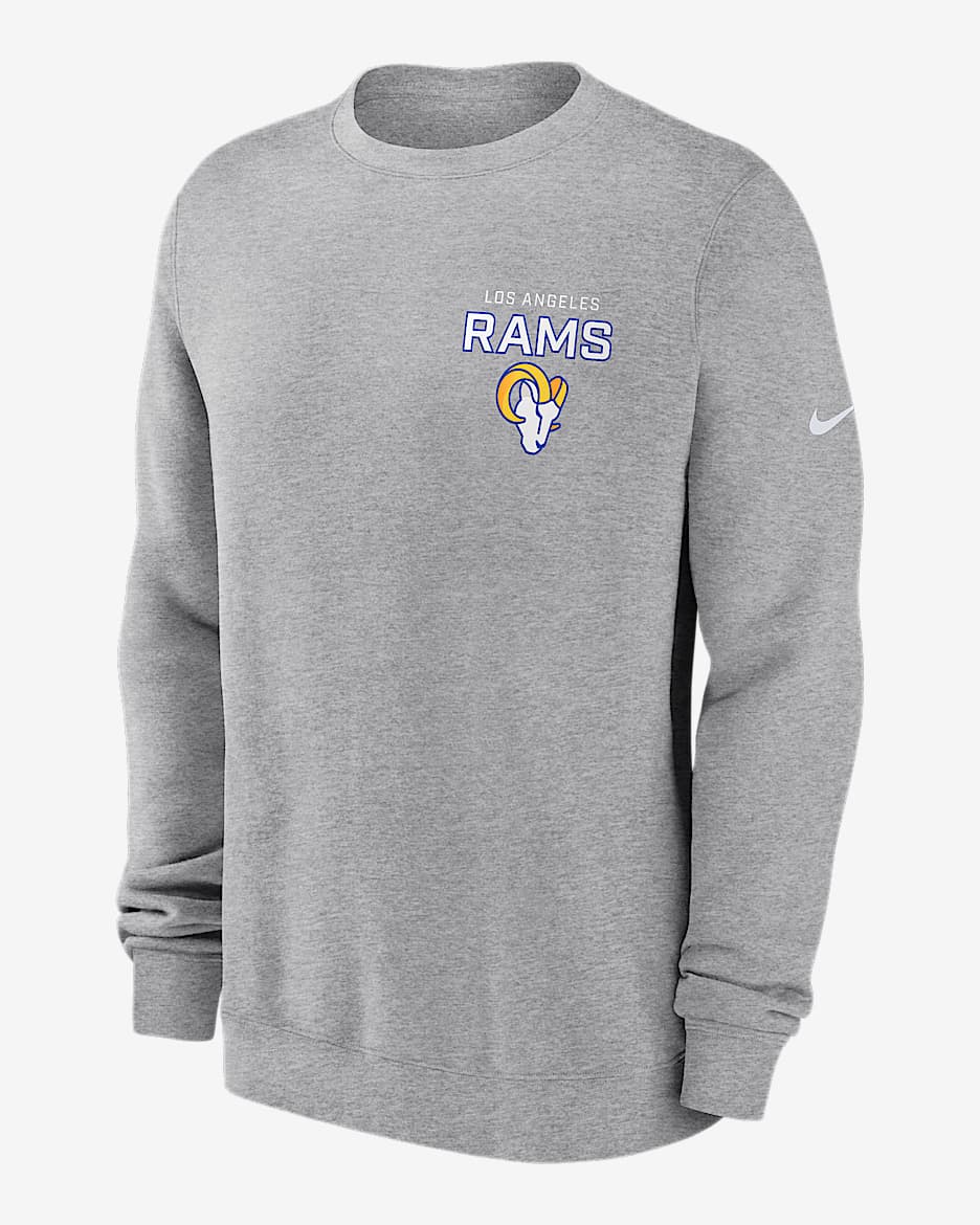 Los Angeles Rams Draw Block Club Men's Nike NFL Pullover Crew - Dark Grey Heather