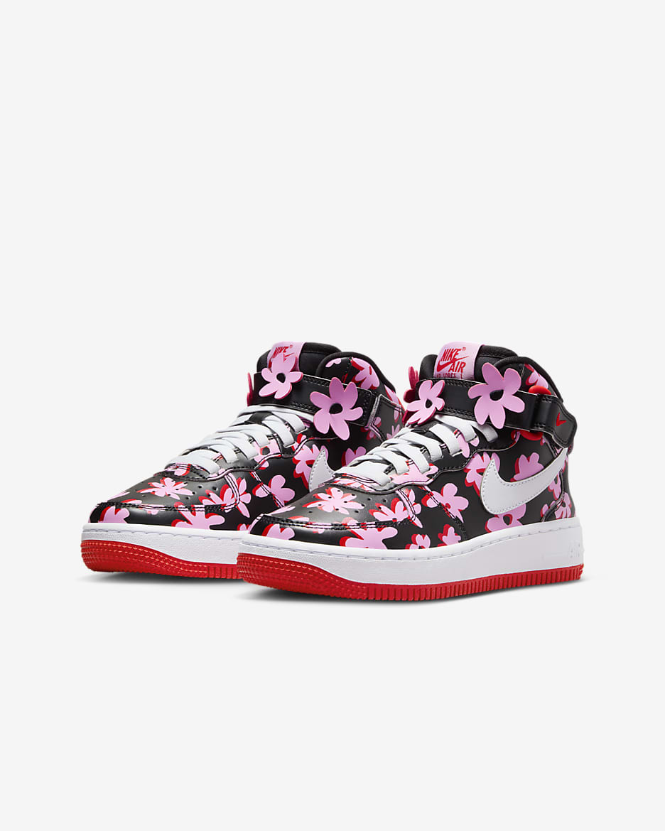 Nike Air Force 1 Mid EasyOn SE Older Kids' Shoes - Black/Pink Rise/Picante Red/White