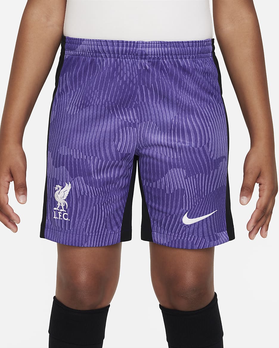 Liverpool FC 2023/24 Stadium Third Big Kids' Nike Dri-FIT Soccer Shorts - Space Purple/Court Purple/White