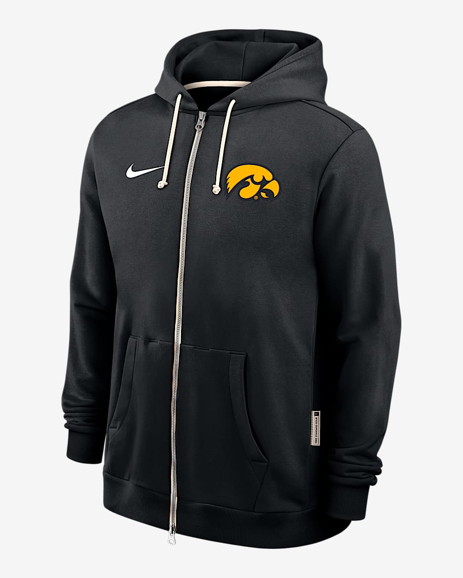 Sudadera con gorro universitaria Nike Dri-FIT de cierre completo para hombre Iowa Sideline - Negro