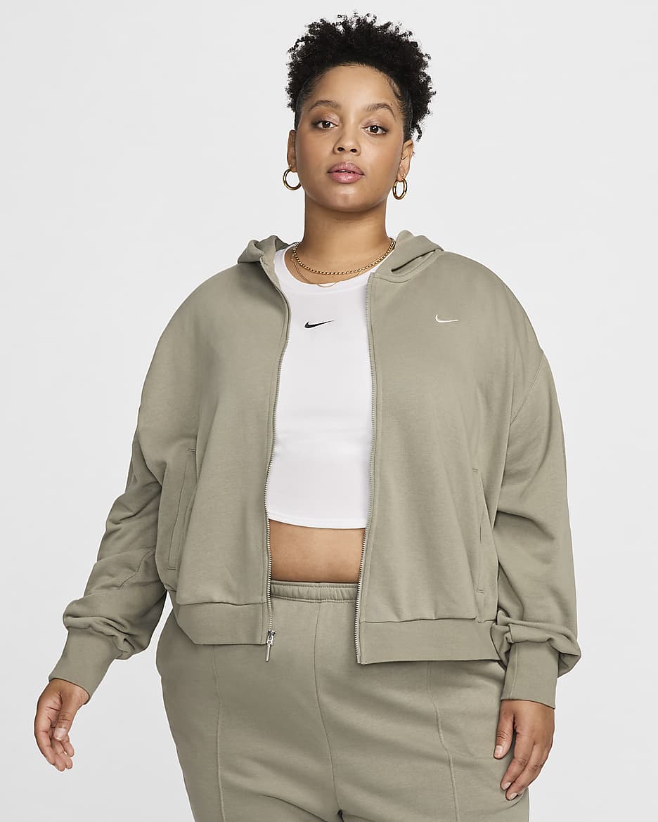 Damska luźna bluza z dzianiny dresowej z kapturem i zamkiem na całej długości Nike Sportswear Chill Terry (duże rozmiary) - Light Army/Sail