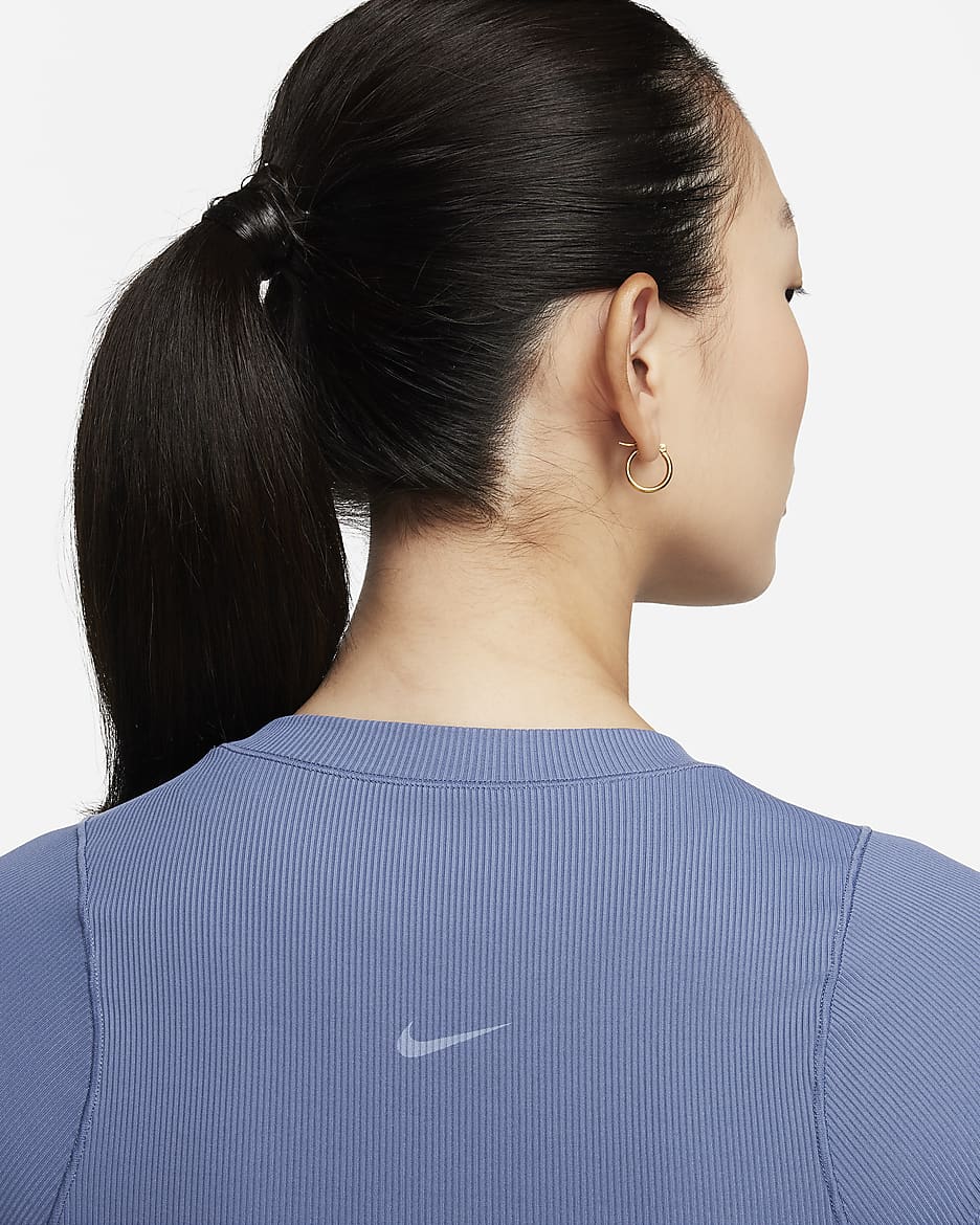 Nike Zenvy Rib Women's Dri-FIT Short-Sleeve Cropped Top - Diffused Blue/White