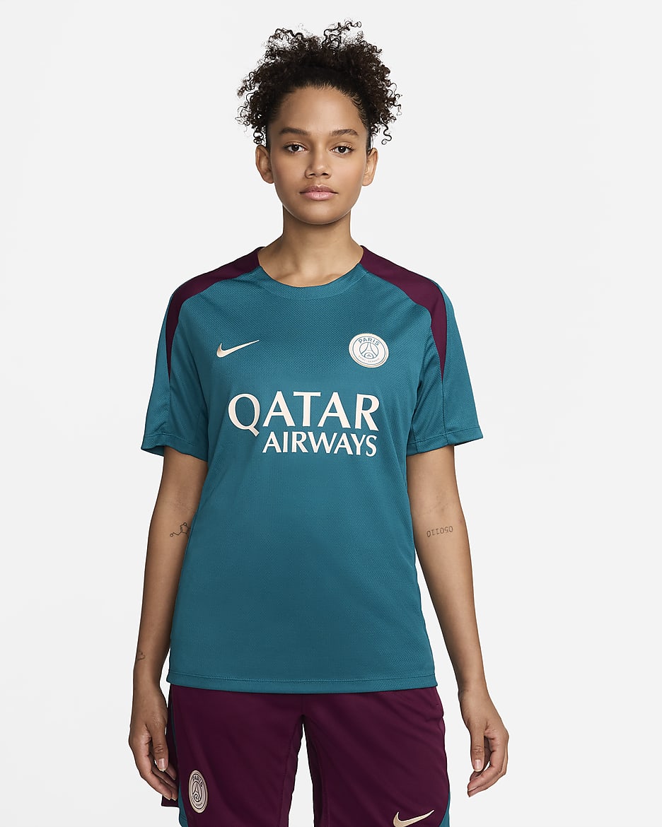 Haut de foot en maille à manches courtes Nike Dri-FIT Paris Saint-Germain Strike pour homme - Geode Teal/Geode Teal/Bordeaux/Guava Ice