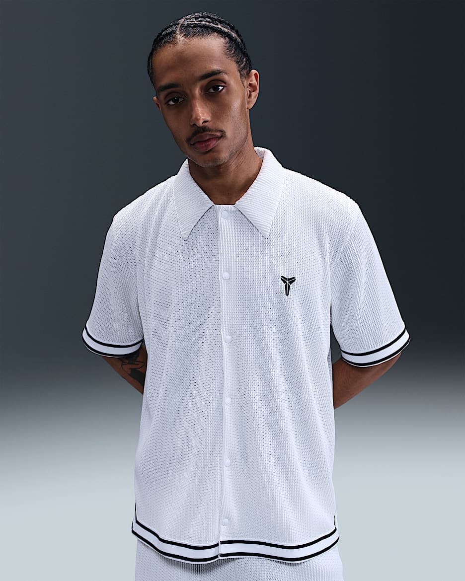 Playera de básquetbol de manga corta plisada para hombre Kobe - Blanco/Negro