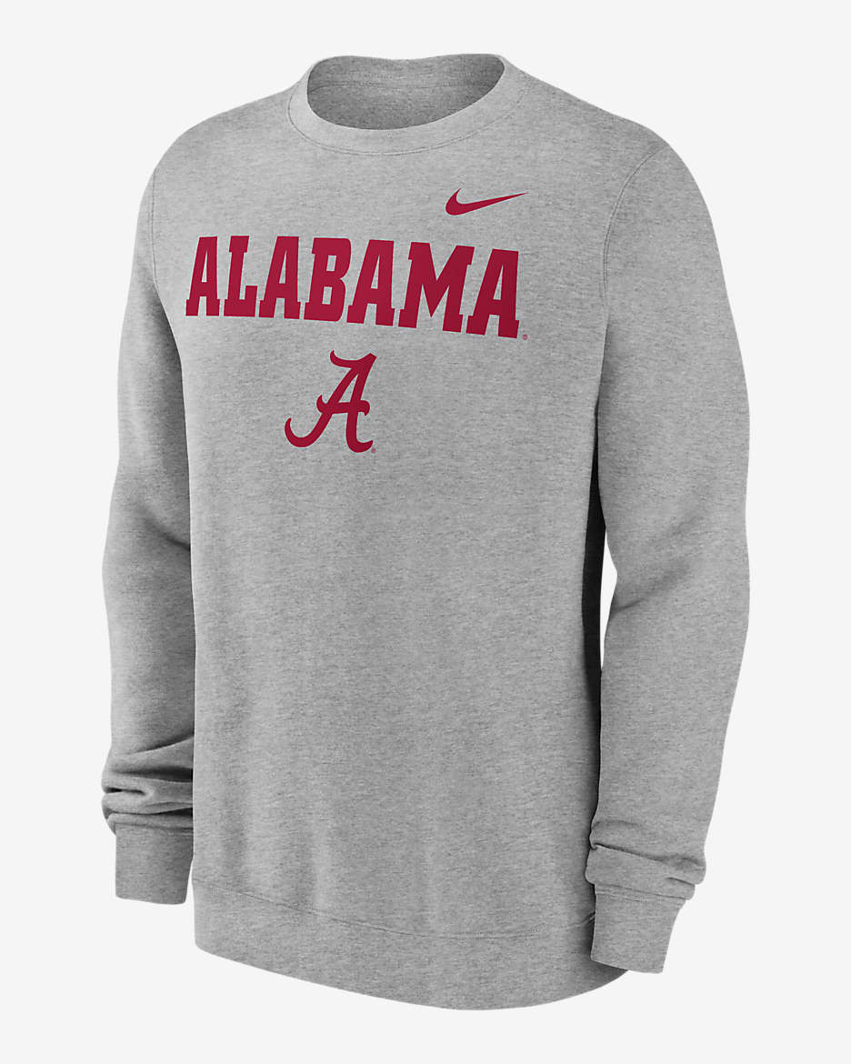 Alabama Crimson Tide Primetime Primary Stack Men's Nike College Pullover Crew - Dark Grey Heather