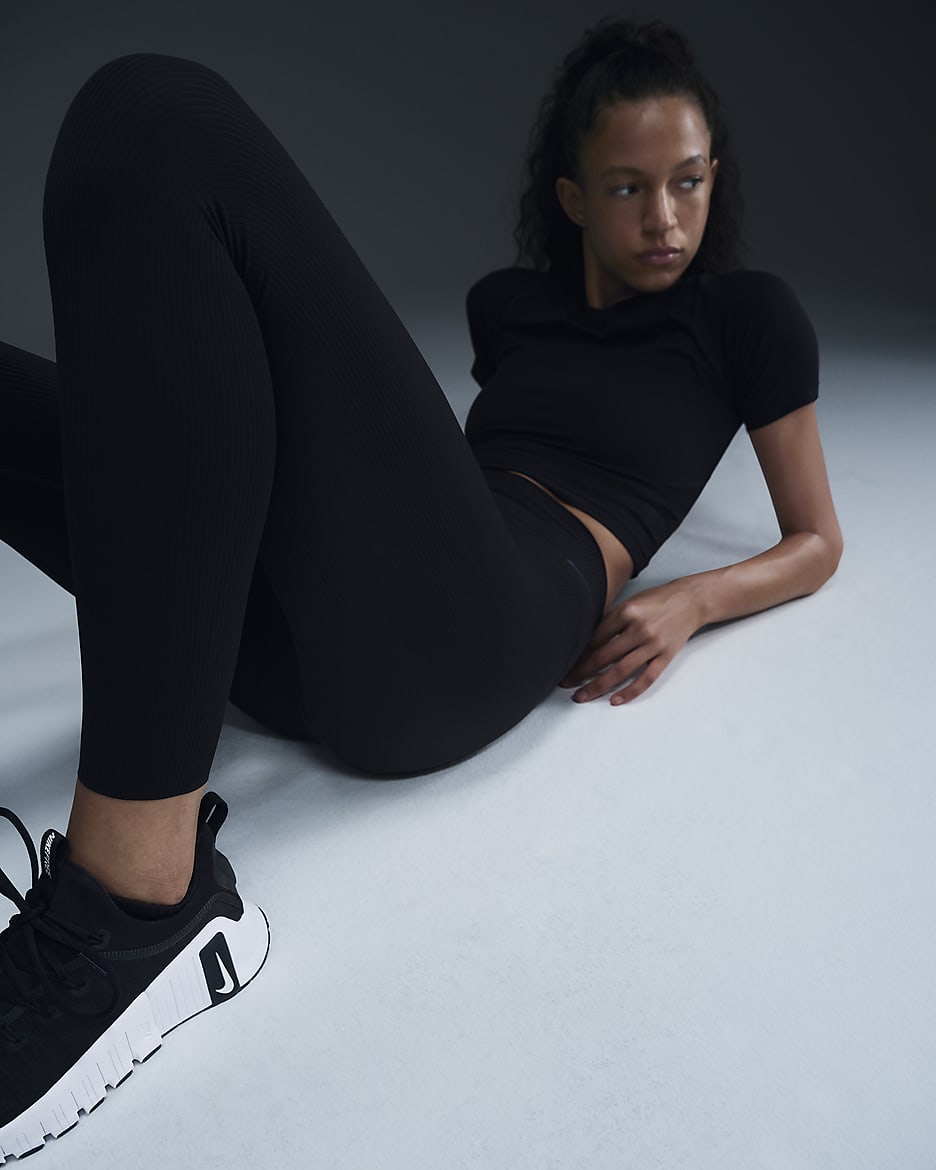 Nike Zenvy Rib Leggings de 7/8 de talle alto y sujeción ligera - Mujer - Negro/Negro