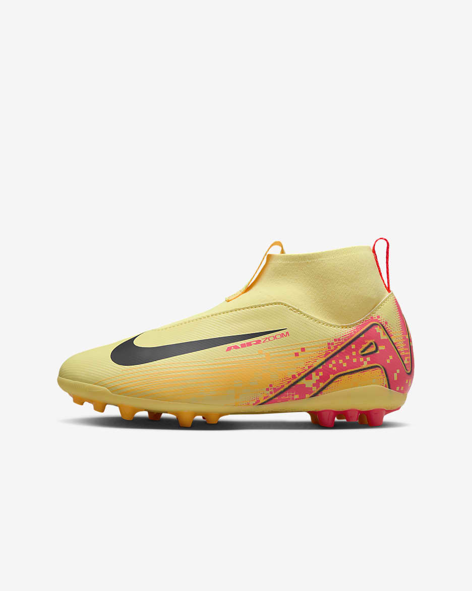 Fotbollssko Nike Jr. Mercurial Superfly 10 Academy "Kylian Mbappé" AG med högt skaft för ungdom - Light Laser Orange/Armory Navy