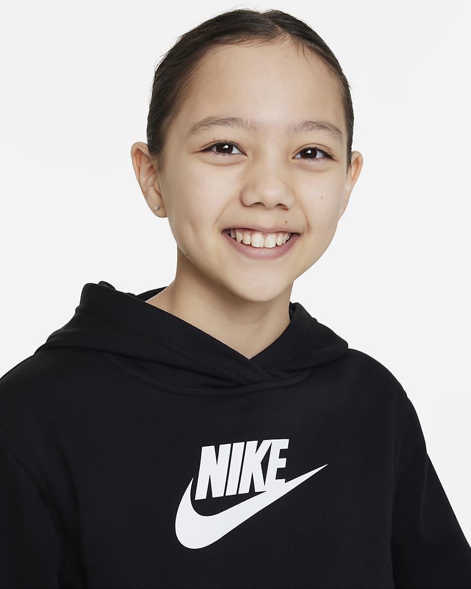 Kort huvtröja Nike Sportswear Club Fleece för ungdom (tjejer) - Svart/Vit