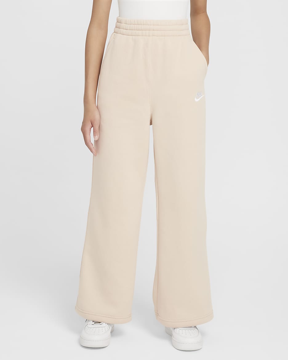Nike Sportswear Club Fleece Girls' Wide-Leg Pants - Sanddrift/Sanddrift/White