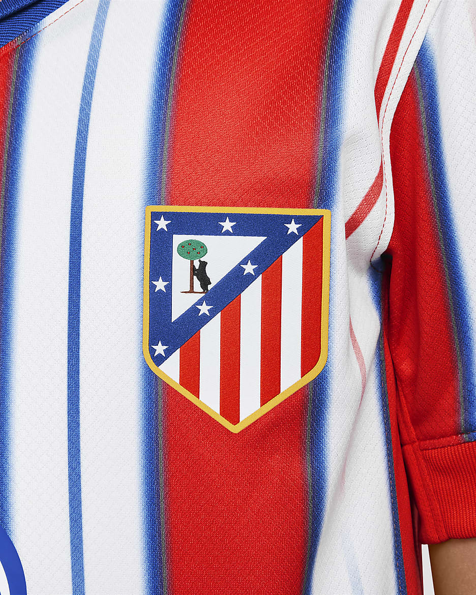 Club Atlético de Madrid 2024/25 Stadium Home Nike Dri-FIT Replica-fodboldtrøje til større børn - Hyper Royal/Light Crimson/hvid