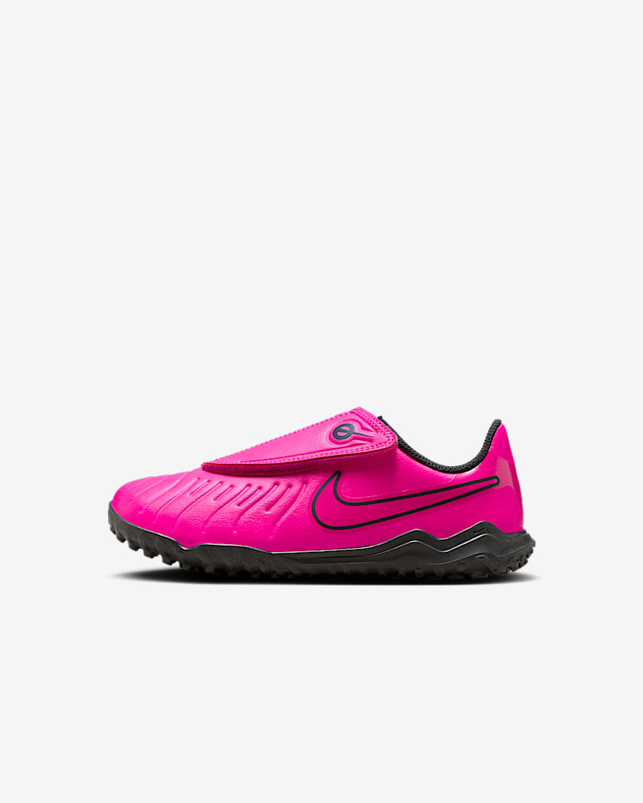 Tacos de fútbol TF de corte low para niños de preescolar Nike Jr. Tiempo Legend 10 Club - Rosa feroz/Negro