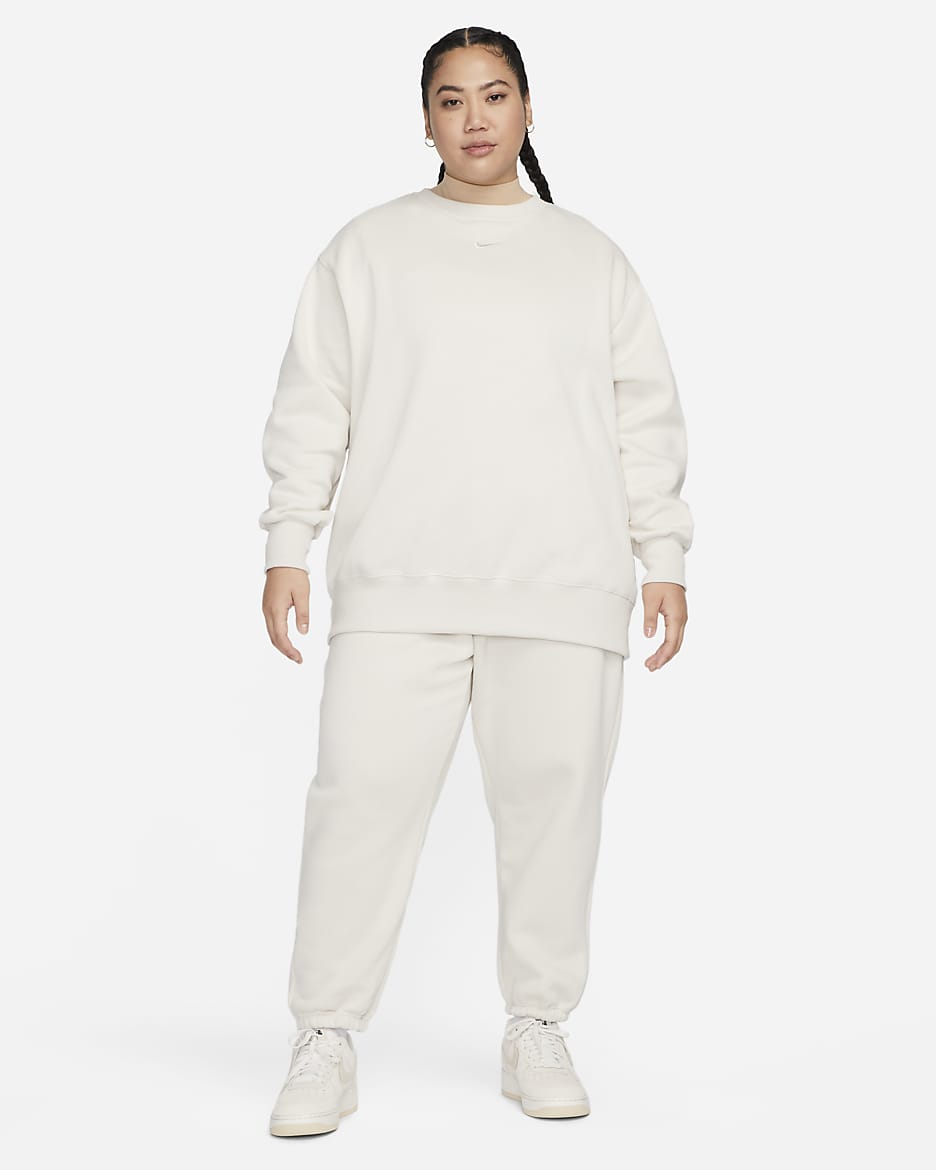 Overdimensionerede Nike Sportswear Phoenix Fleece-sweatpants med høj talje til kvinder (plus size) - Light Orewood Brown/Sail