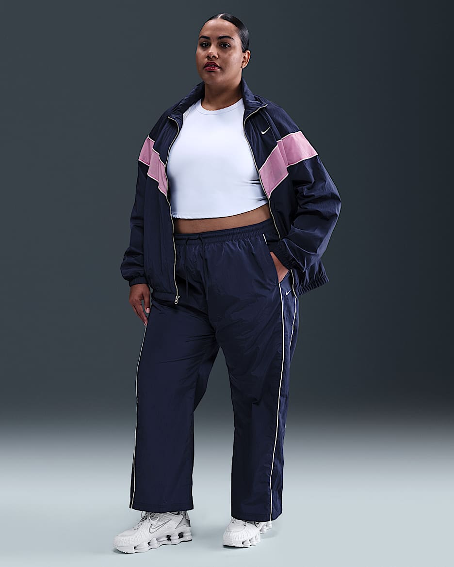 Nike Windrunner Women's High-Waisted Woven Open-Hem Pants (Plus Size) - Midnight Navy/Sail/Sail