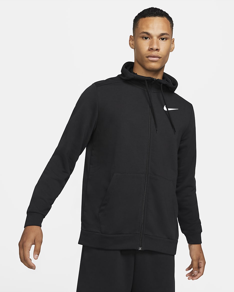 Nike Dry Dri-FIT fitnesstrui met rits en capuchon voor heren - Zwart/Wit