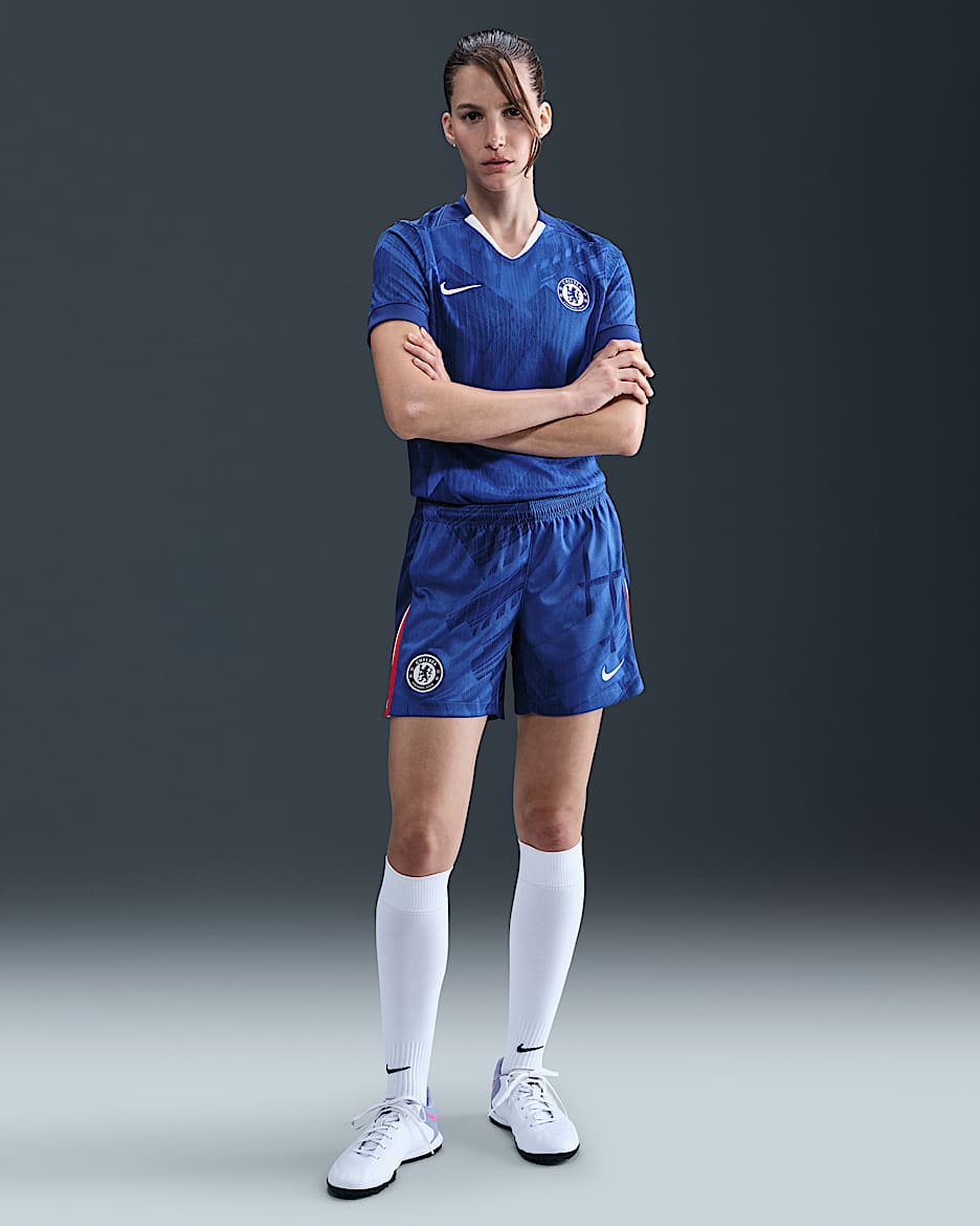 Fotbollsshorts Chelsea FC 2025/26 Stadium (hemmaställ) Nike Dri-FIT Replica för kvinnor - Rush Blue/Speed Red/Vit