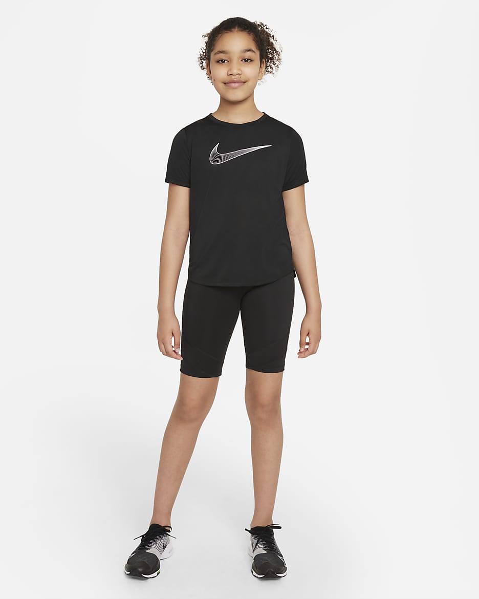 Haut de training à manches courtes Dri-FIT Nike One pour ado (fille) - Noir/Blanc