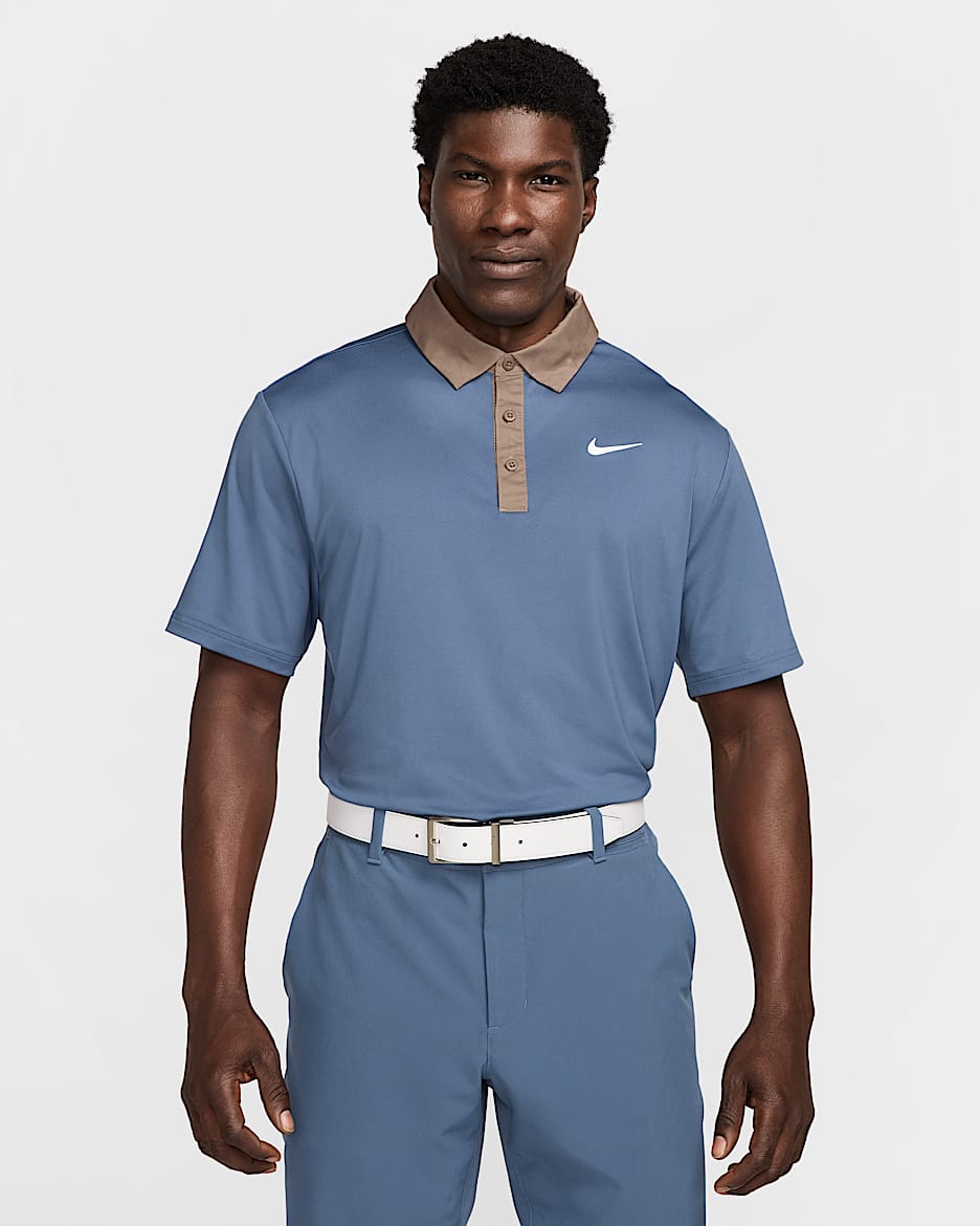 Polo de golf Dri-FIT para hombre Nike Tour - Azul difuso/Marrón visón/Blanco