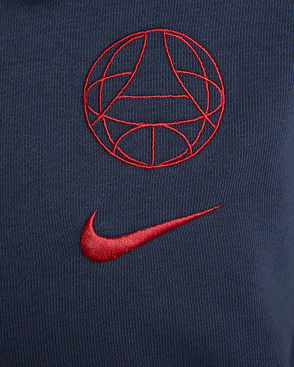 Sudadera con gorro sin cierre de fútbol Nike Dri-FIT para mujer Paris Saint-Germain Standard Issue - Azul marino medianoche/Rojo universitario/Rojo universitario