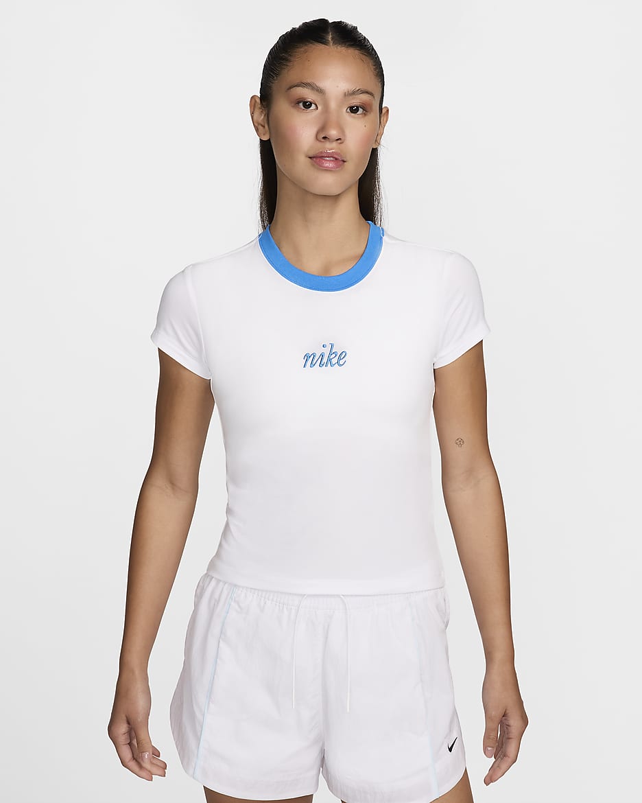 Nike Sportswear Chill Knit Women's Slim Cropped Tee - White/Light Photo Blue