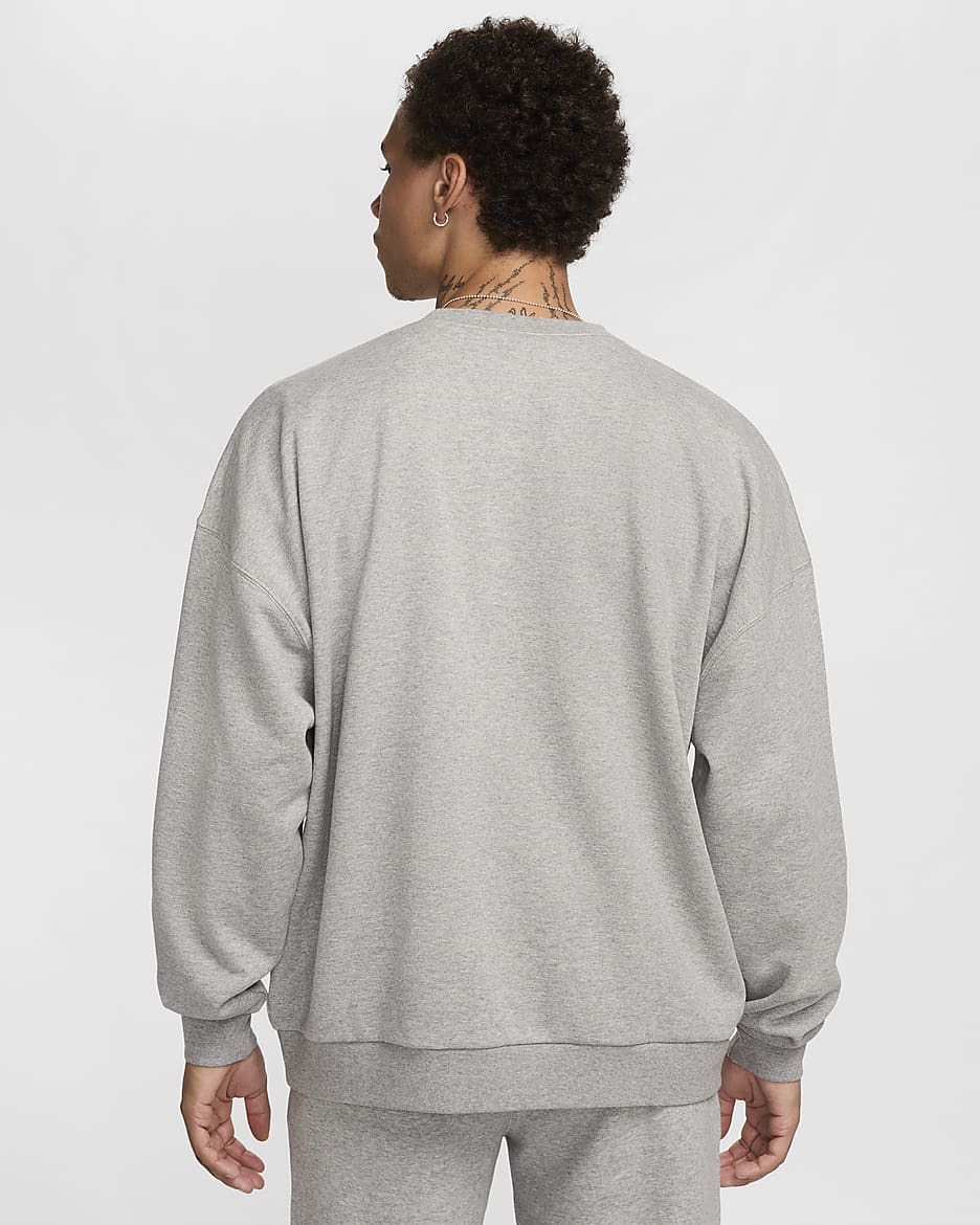 Nike Club Fleece Men's Oversized French Terry Crew - Dark Grey Heather/Light Smoke Grey/White