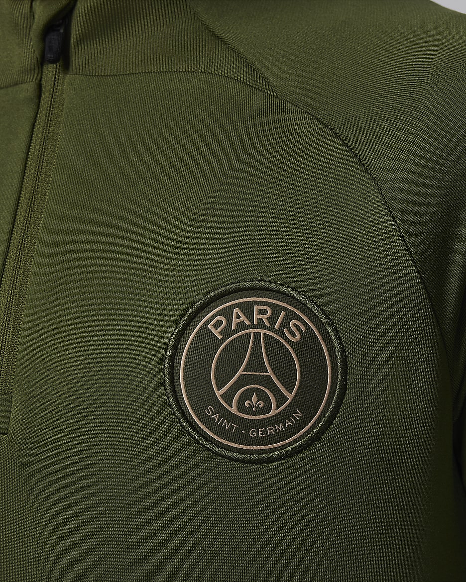 Fotbollsträningströja Paris Saint-Germain Strike (fjärdeställ) Jordan Dri-FIT för ungdom - Rough Green/Rough Green/Dark Obsidian/Hemp