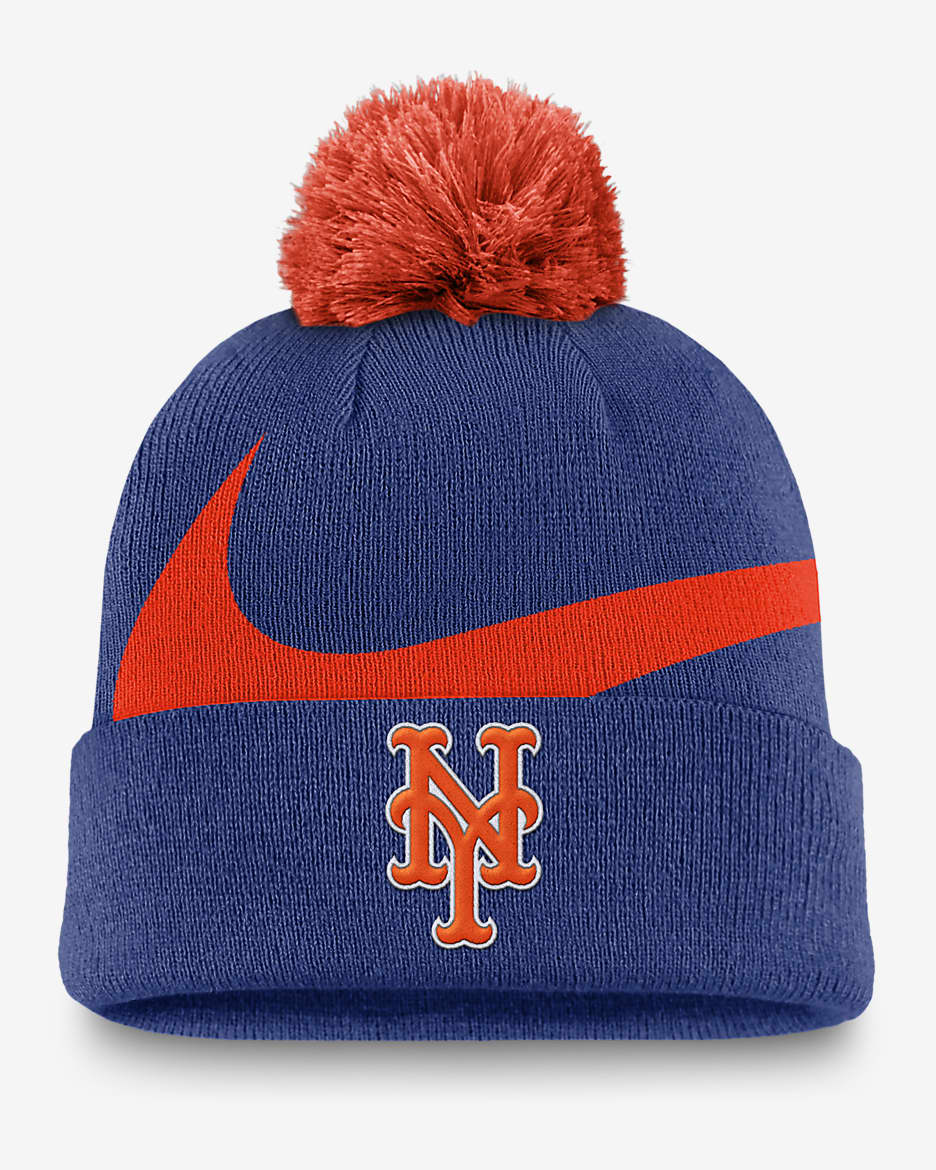 New York Mets Peak Men's Nike MLB Cuffed Pom Beanie - Royal
