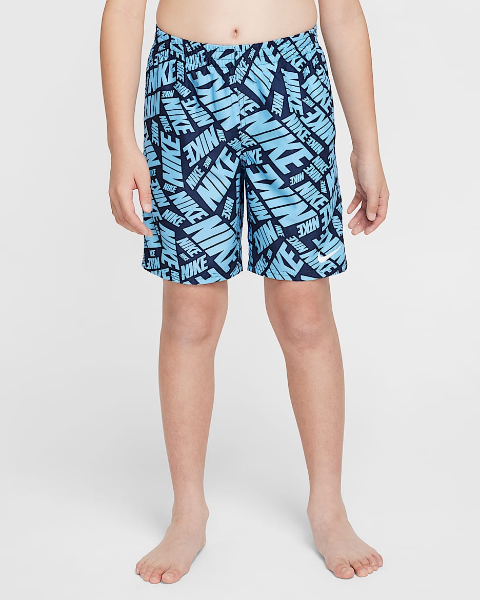 Traje de baño tipo short de voleibol con forro interior de 18 cm Nike Swim Breaker para niños talla grande - Azul universitario/Azul marino medianoche/Blanco