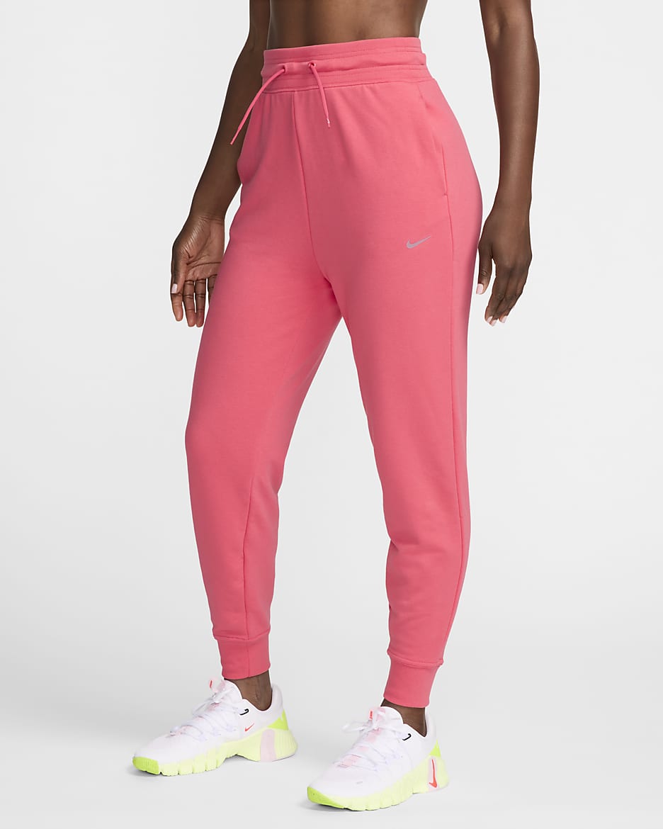 Nike Dri-FIT One Women's High-Waisted 7/8 French Terry Joggers - Aster Pink/Black