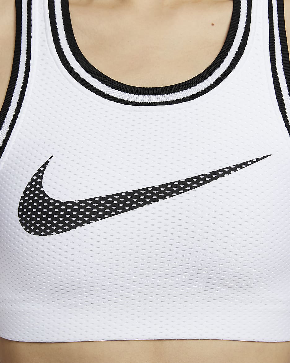 สปอร์ตบราเจอร์ซีย์ผู้หญิงซัพพอร์ตบางเบาเสริมฟองน้ำ Nike - ขาว/ดำ