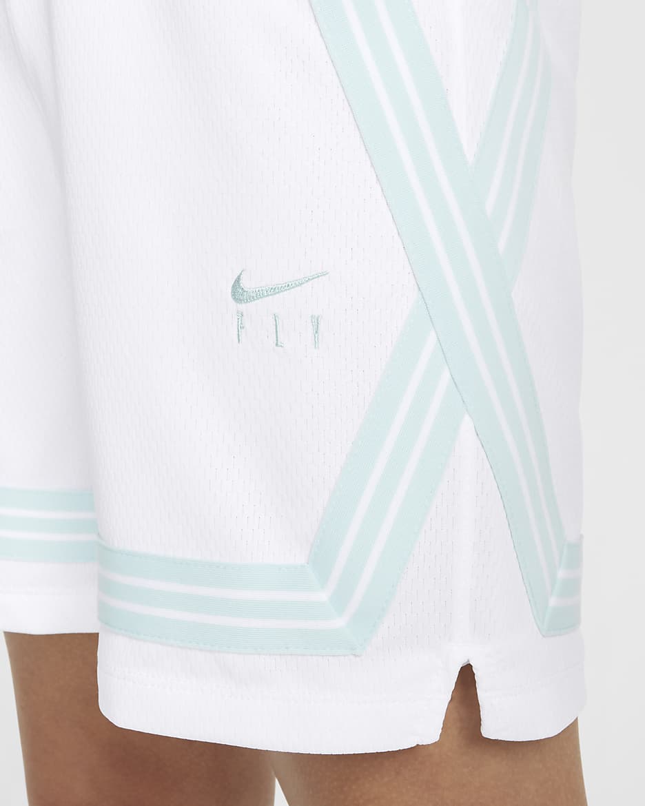 Nike Fly Crossover Big Kids' (Girls') Basketball Shorts - White/Glacier Blue/Glacier Blue