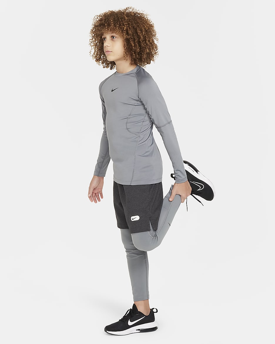 Nike Pro Dri-FIT Big Kids' (Boys') Tights - Smoke Grey/Smoke Grey/Black