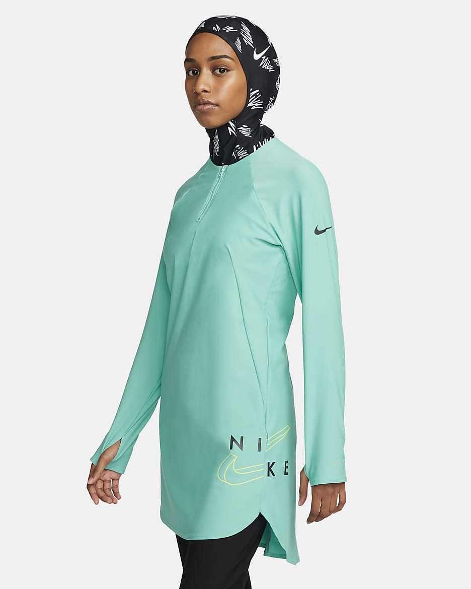 Parte superior de natación de protección completa para mujer Nike Victory Logo - Azul verdoso lavado