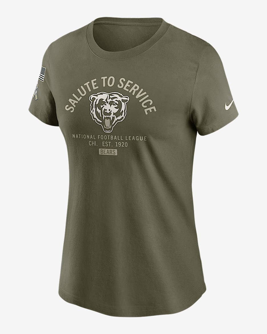 Chicago Bears Salute to Service Sideline Women's Nike NFL T-Shirt - Olive