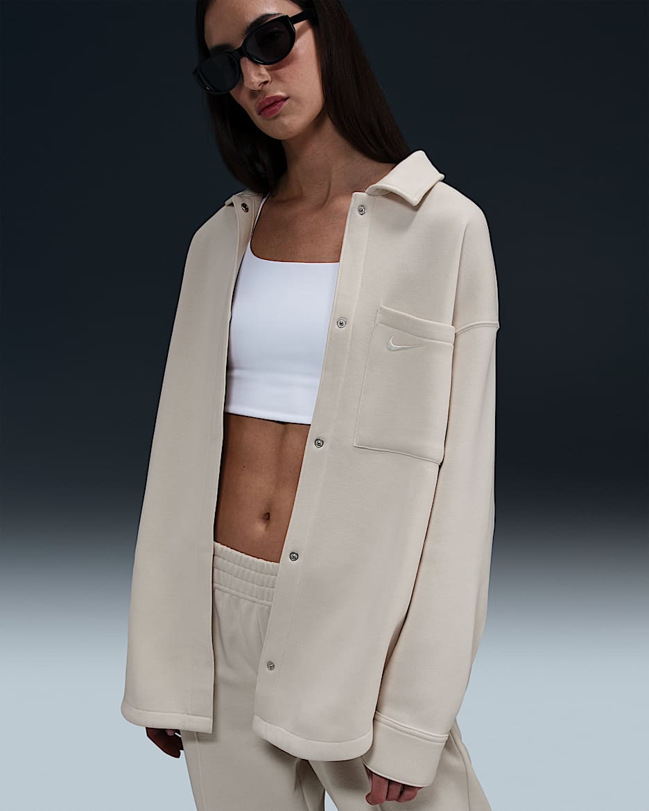 Nike Sportswear Phoenix Fleece Women's Oversized Shirt Jacket - Light Orewood Brown/Sail