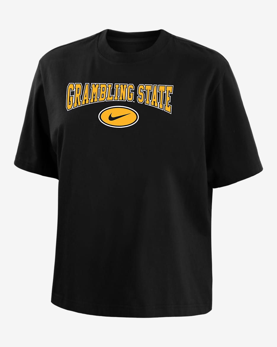 Playera de corte cuadrado universitaria Nike para mujer Grambling State - Negro