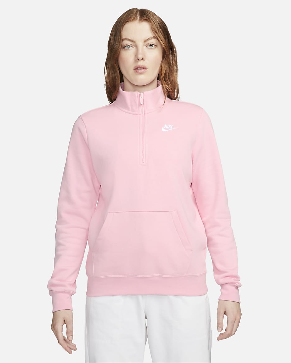 Nike Sportswear Club Fleece Women's 1/2-Zip Sweatshirt - Medium Soft Pink/White
