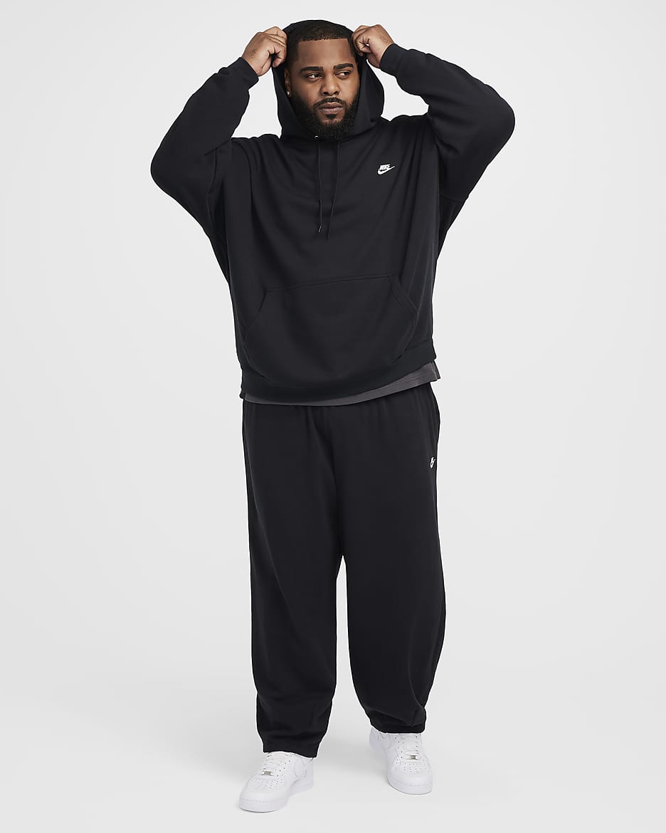 Nike Club Fleece Men's Oversized French Terry Pullover Hoodie - Black/Black/White