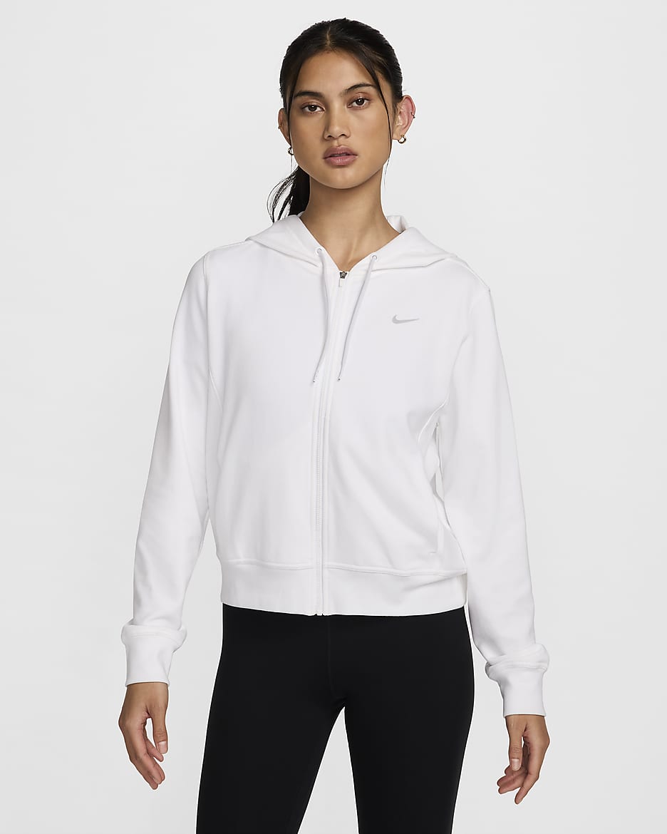 Nike Dri-FIT One Women's Full-Zip French Terry Hoodie - White/Black