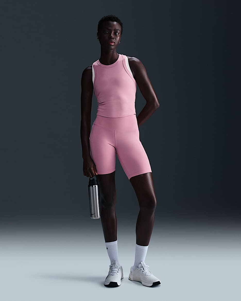 Nike One Bike Shorts mit Taschen und hohem Bund für Damen (ca. 20,5 cm) - Elemental Pink/Schwarz