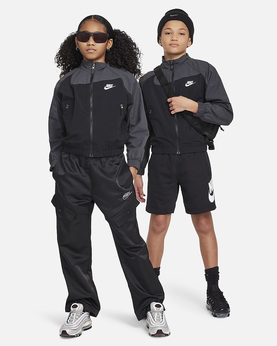 Nike Sportswear Amplify Big Kids' Woven Full-Zip Jacket - Black/Dark Smoke Grey/Dark Smoke Grey/White