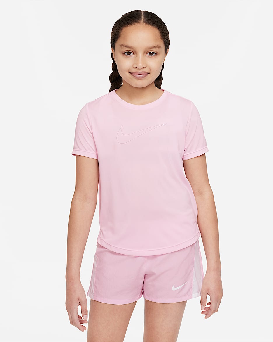 Nike One 大童 (女童) Dri-FIT 短袖訓練上衣 - Pink Foam/Elemental Pink