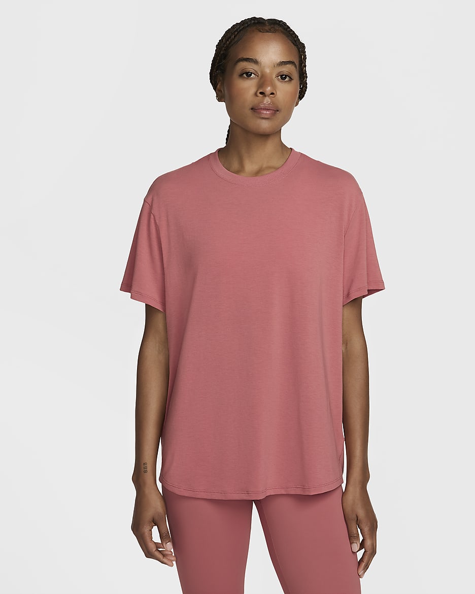 Nike One Relaxed Women's Dri-FIT Short-Sleeve Top - Canyon Pink/Black