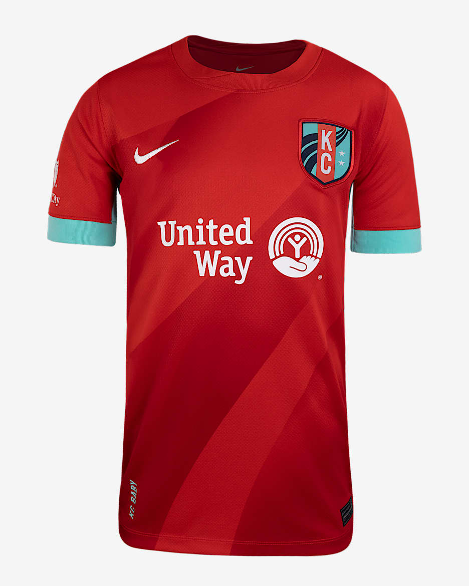 KC Current 2025 Stadium Home Big Kids' Nike Dri-FIT NWSL Replica Jersey - University Red/Hyper Turquoise