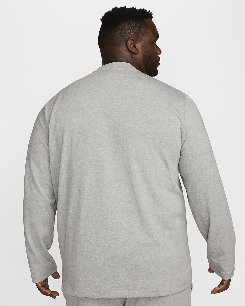 Henley de manga larga para hombre Nike Club - Gris oscuro jaspeado/Gris humo claro/Blanco