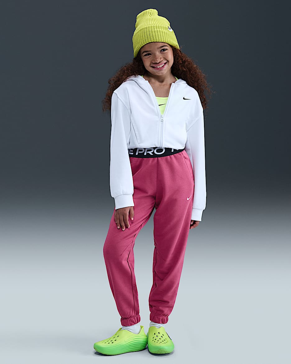 Nike Pro Fleece Big Kids' (Girls') Dri-FIT Joggers - Sweet Beet/Sweet Beet/Black/White