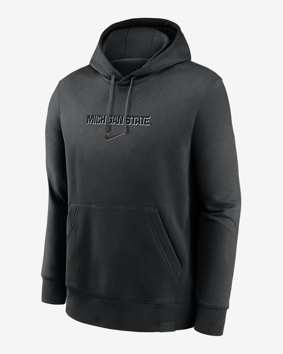 Michigan State Spartans Statement Wordmark Lockup Heavyweight Men's Nike College Pullover Hoodie - Black